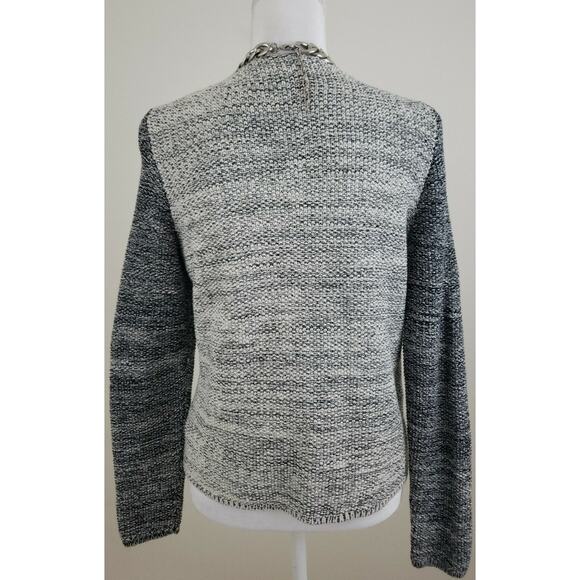 Talbots ~Woman M~ White/Black, Silver Strips Cardigan Sweater Knit Zip-Up Jacket - Picture 4 of 12